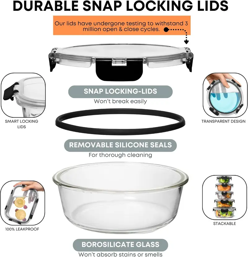 Special Discounted Price:Razab 30 PC Glass Food Storage Containers with Lids – Reusable Glass Meal Prep Containers for Lunch and Leftovers – Airtight & Leakproof Snap Locking Lids – Oven, Freezer, Microwave, Dishwasher Safe - Image 2