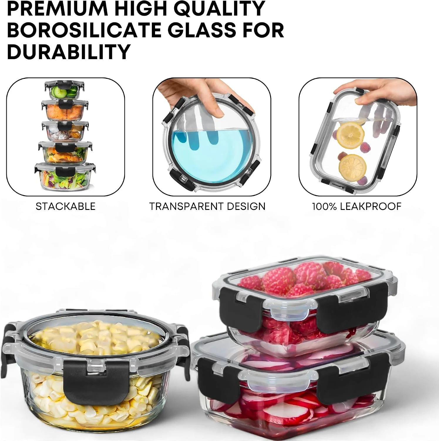 Special Discounted Price:Razab 30 PC Glass Food Storage Containers with Lids – Reusable Glass Meal Prep Containers for Lunch and Leftovers – Airtight & Leakproof Snap Locking Lids – Oven, Freezer, Microwave, Dishwasher Safe - Image 6