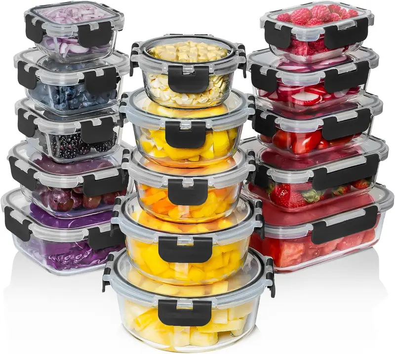 Special Discounted Price:Razab 30 PC Glass Food Storage Containers with Lids – Reusable Glass Meal Prep Containers for Lunch and Leftovers – Airtight & Leakproof Snap Locking Lids – Oven, Freezer, Microwave, Dishwasher Safe