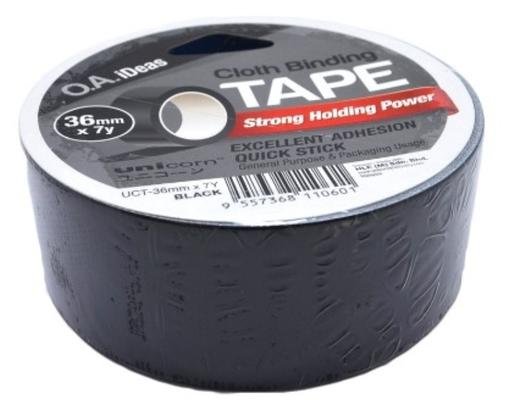 Unicorn Matt Cloth Tape 36mm x 6.4m (UCT-36MMX7Y) - Black